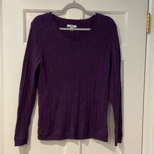 Croft & Barrow Women's Purple V-Neck Cable Knit Sweater - Size Medium
